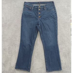 J. Crew Denim Women's High Rise Flare Crop Jeans Blue Size 32T Tall Button Front